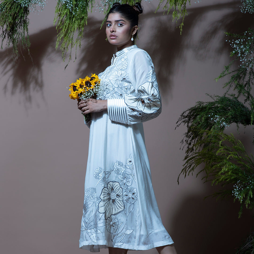 White flower cutwork dress