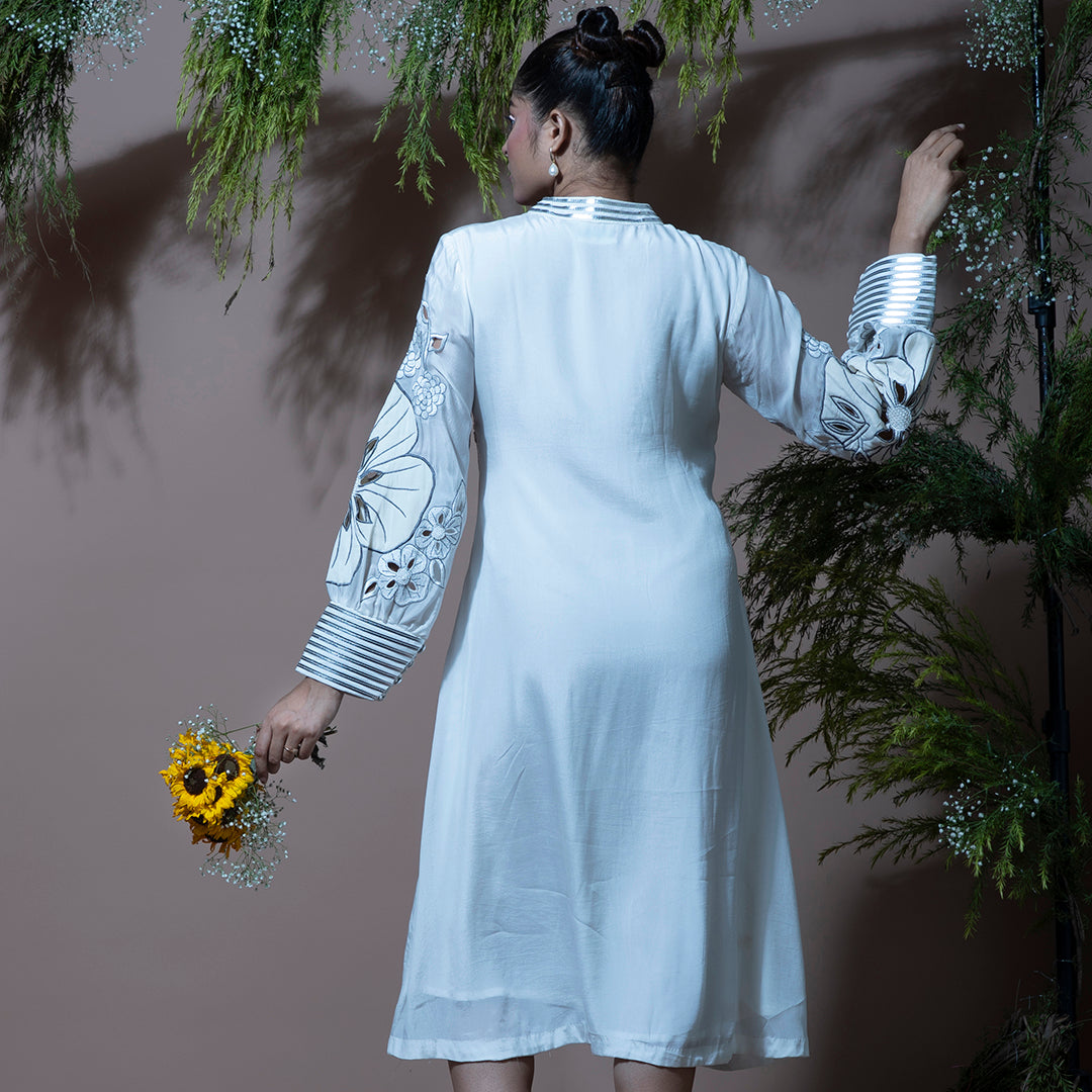 White flower cutwork dress