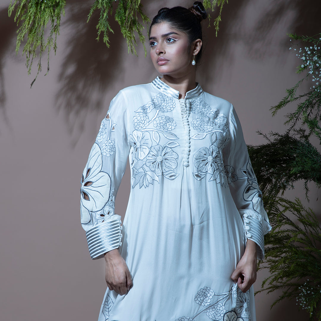 White flower cutwork dress