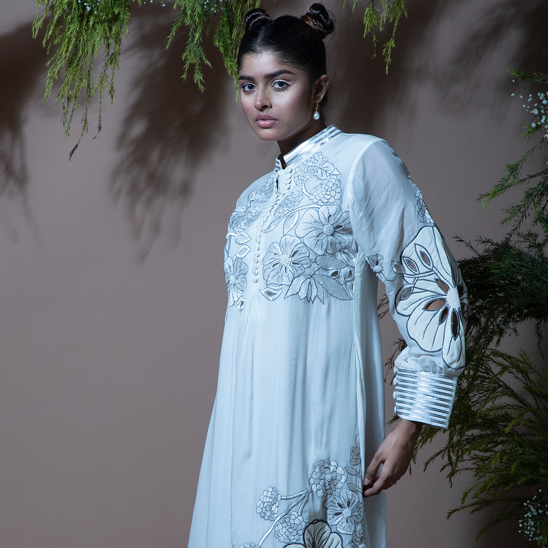 White flower cutwork dress