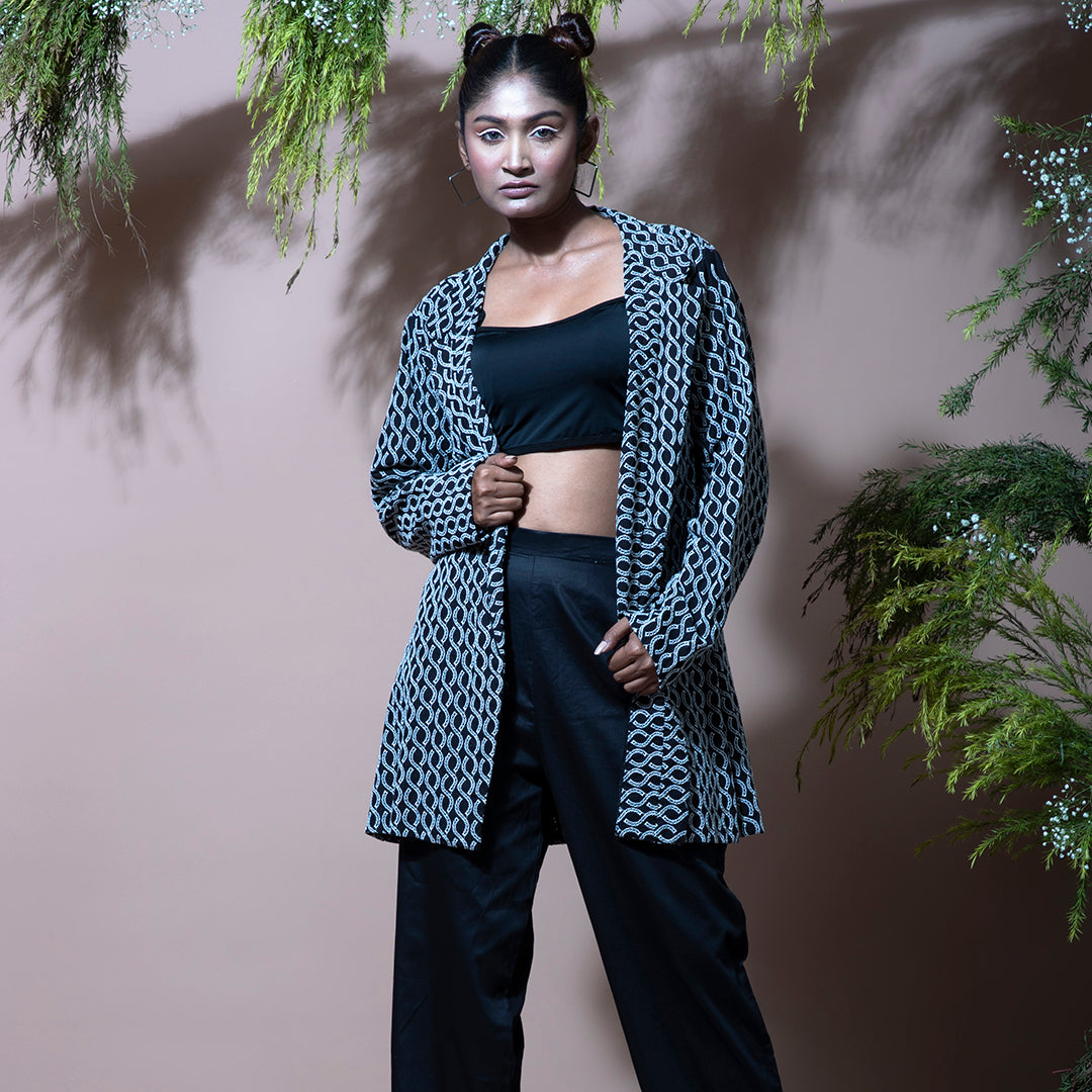 Black coord with cutwork jacket and pant