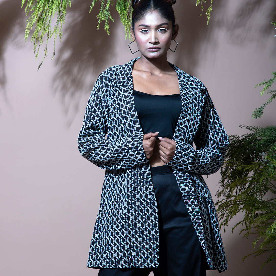 Black coord with cutwork jacket and pant