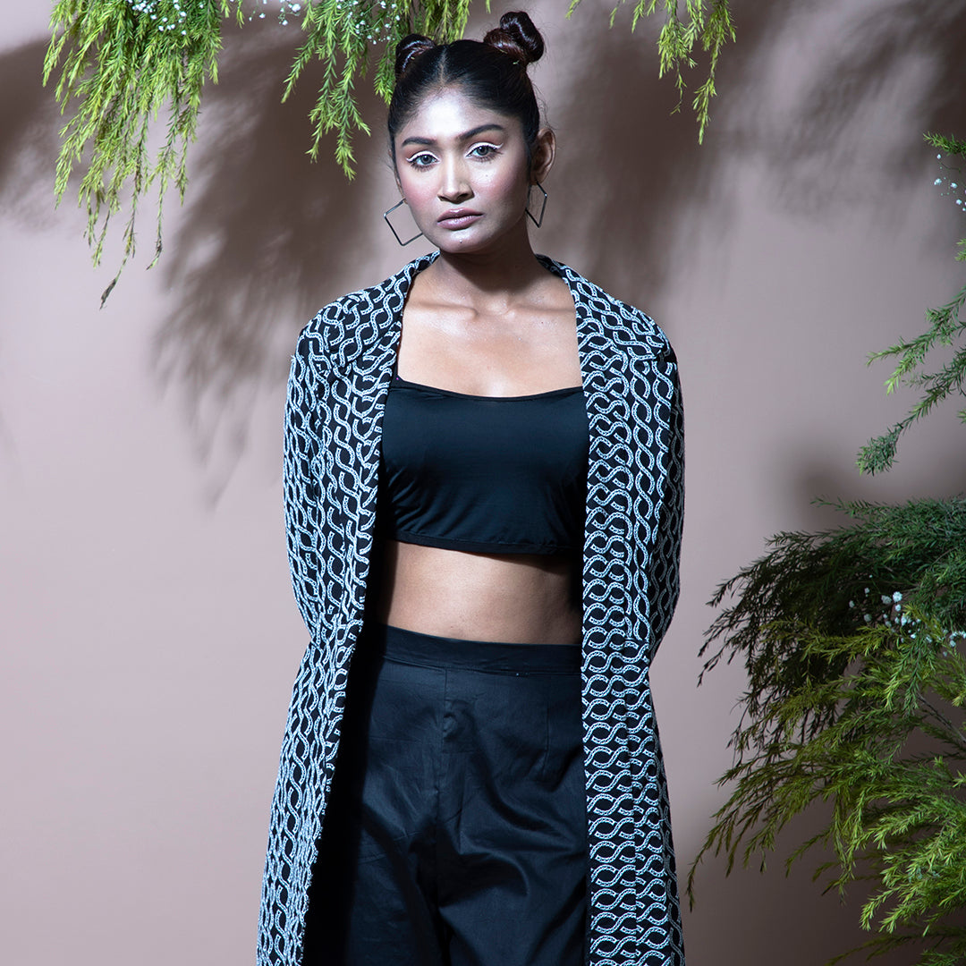 Black coord with cutwork jacket and pant