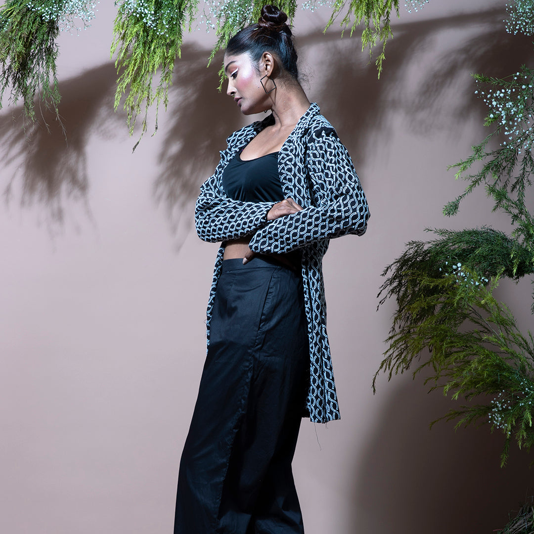 Black coord with cutwork jacket and pant