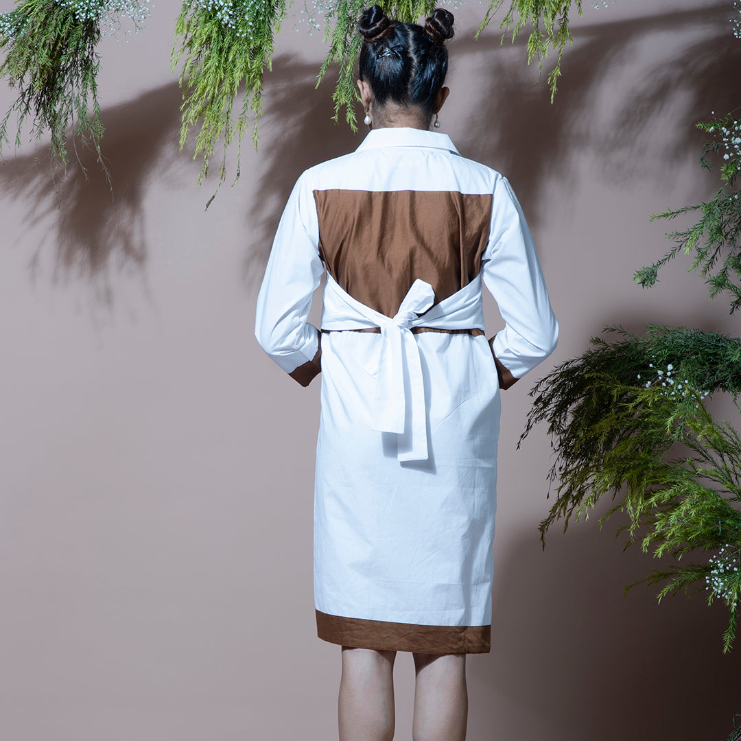 White and brown embroidery dress