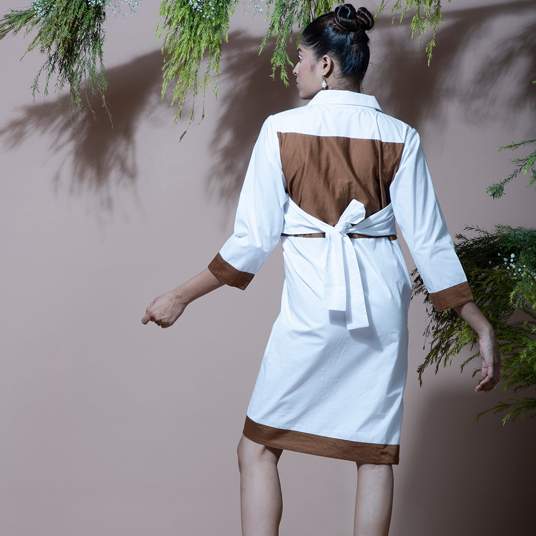 White and brown embroidery dress