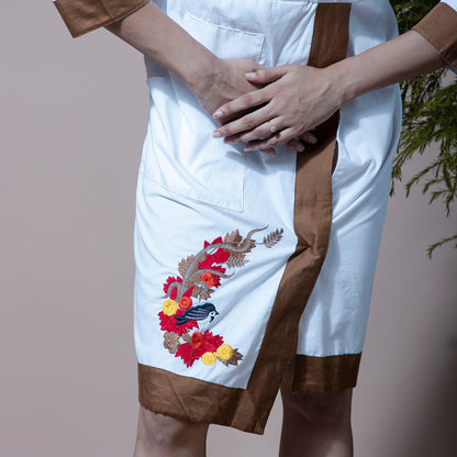 White and brown embroidery dress