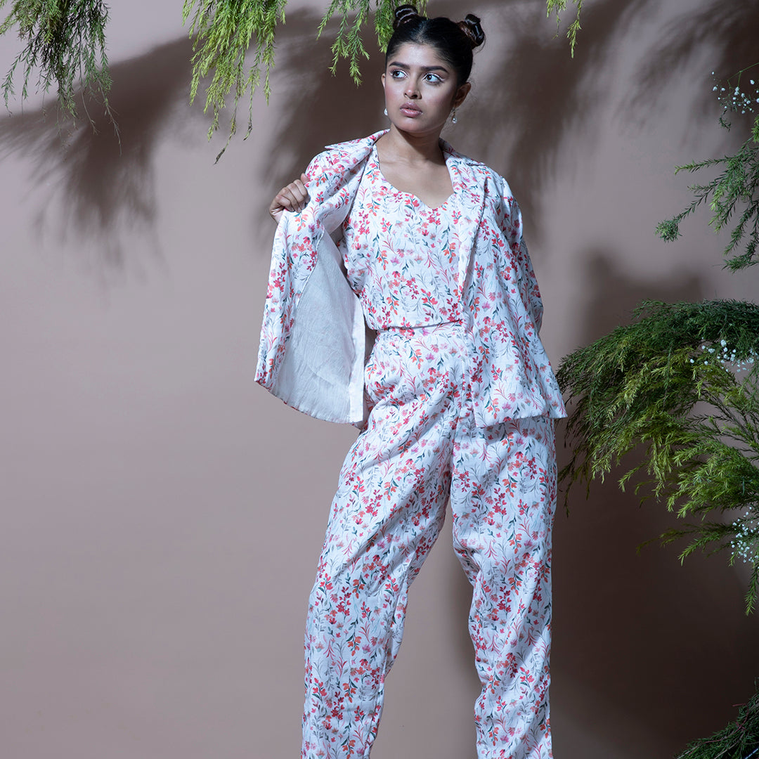 White floral printed coordset