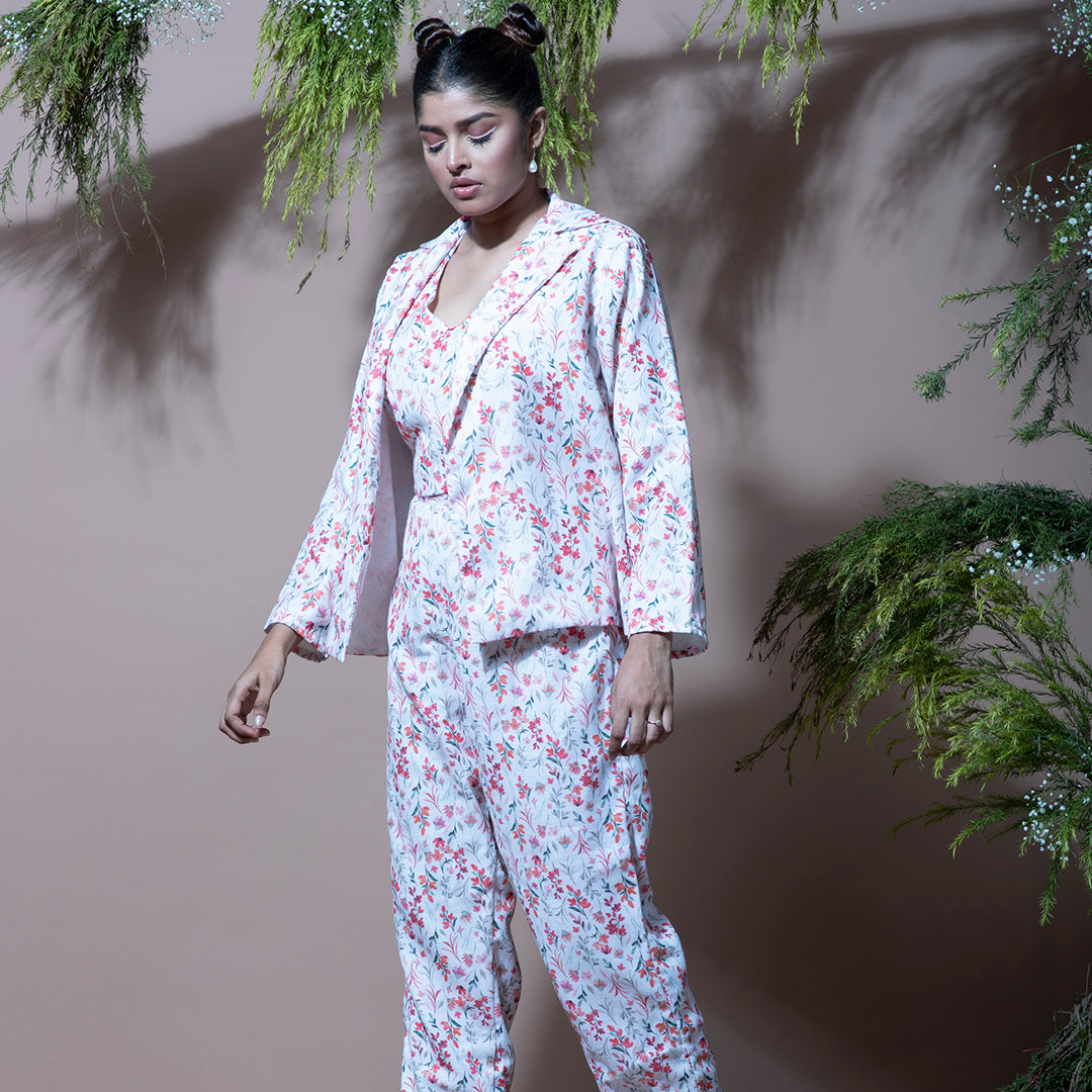 White floral printed coordset