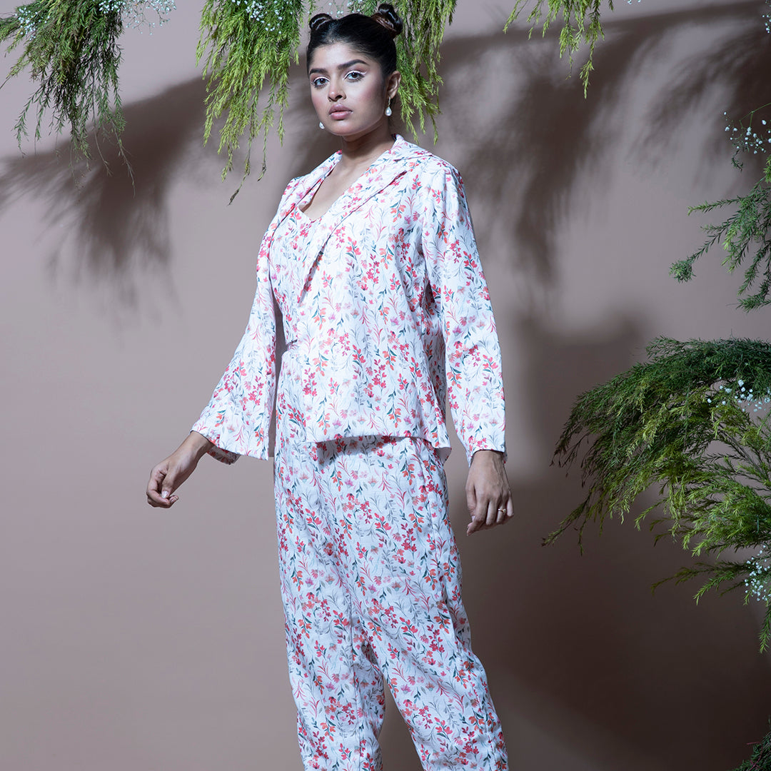 White floral printed coordset