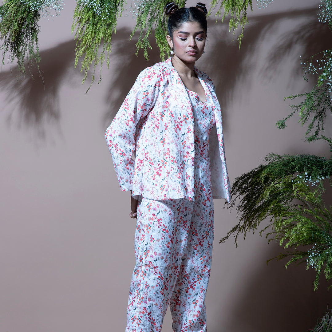 White floral printed coordset