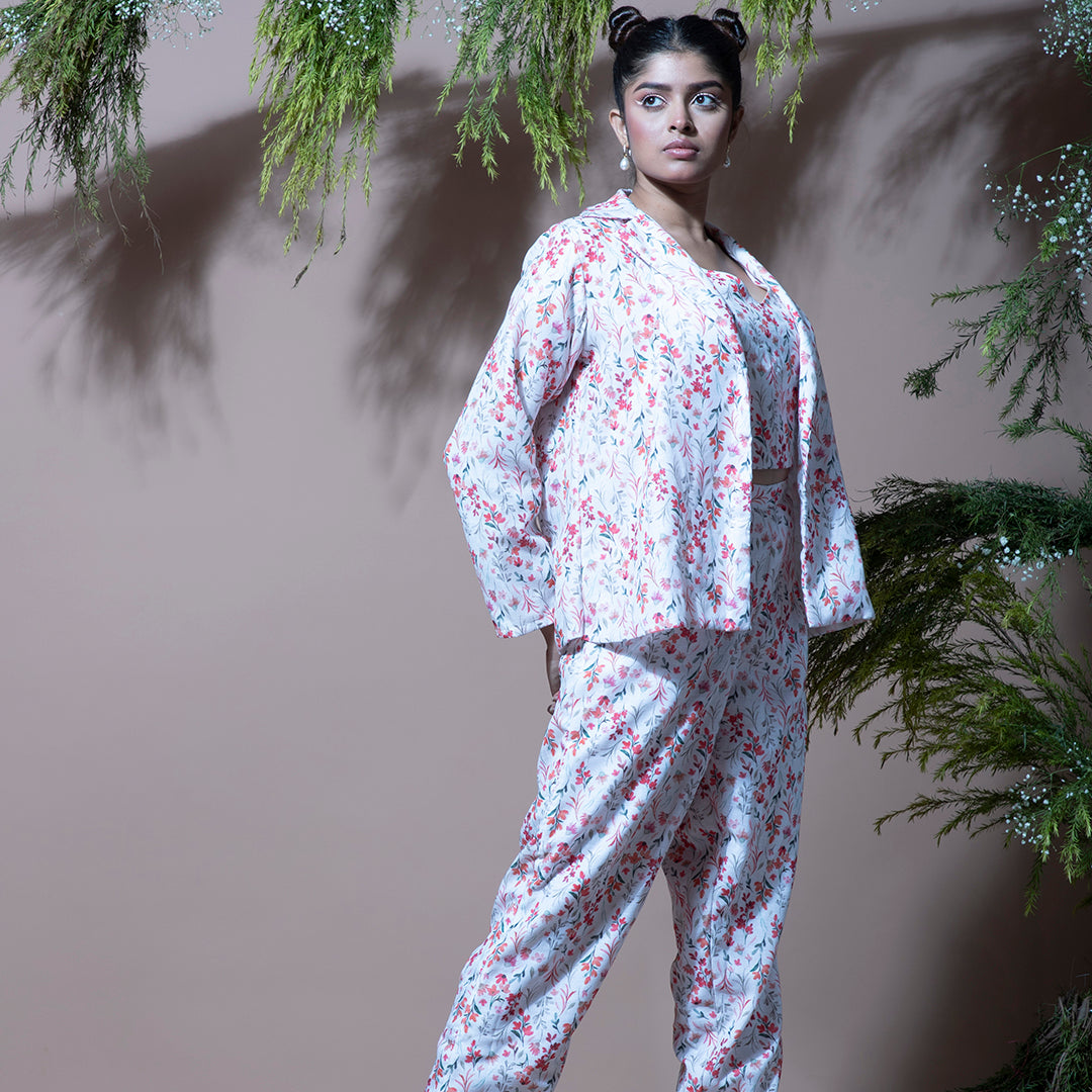 White floral printed coordset