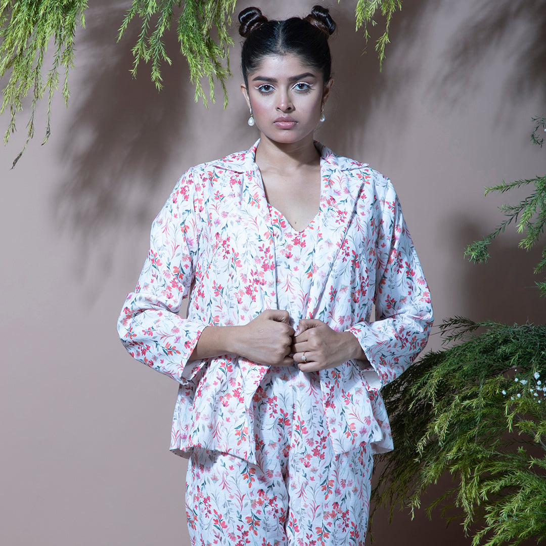 White floral printed coordset