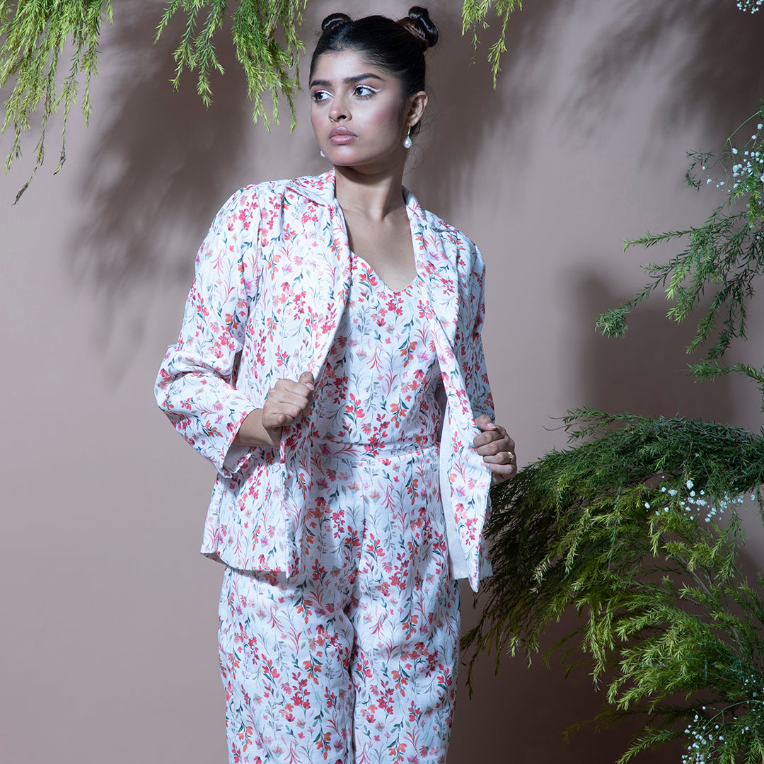 White floral printed coordset