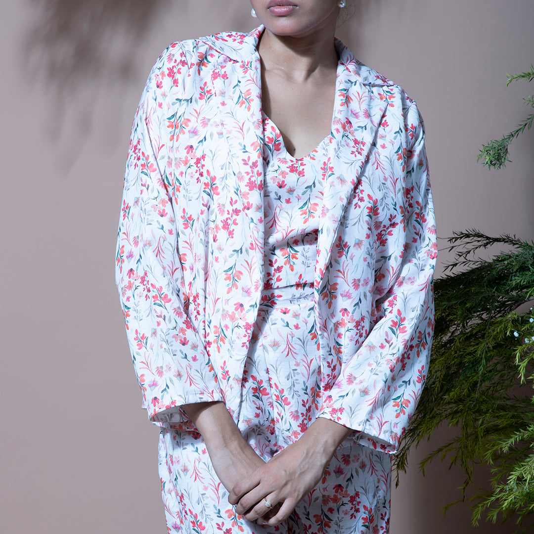 White floral printed coordset