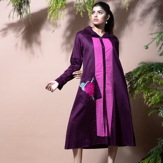 Dark pink dress with dancing girl pocket