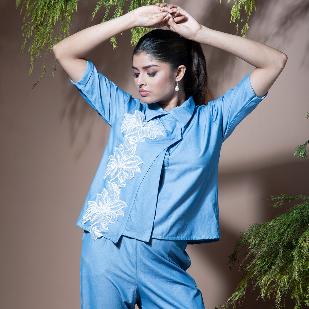 Denim coord with embroidery