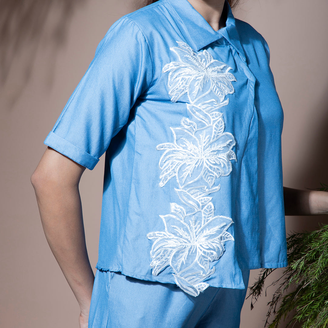 Denim coord with embroidery