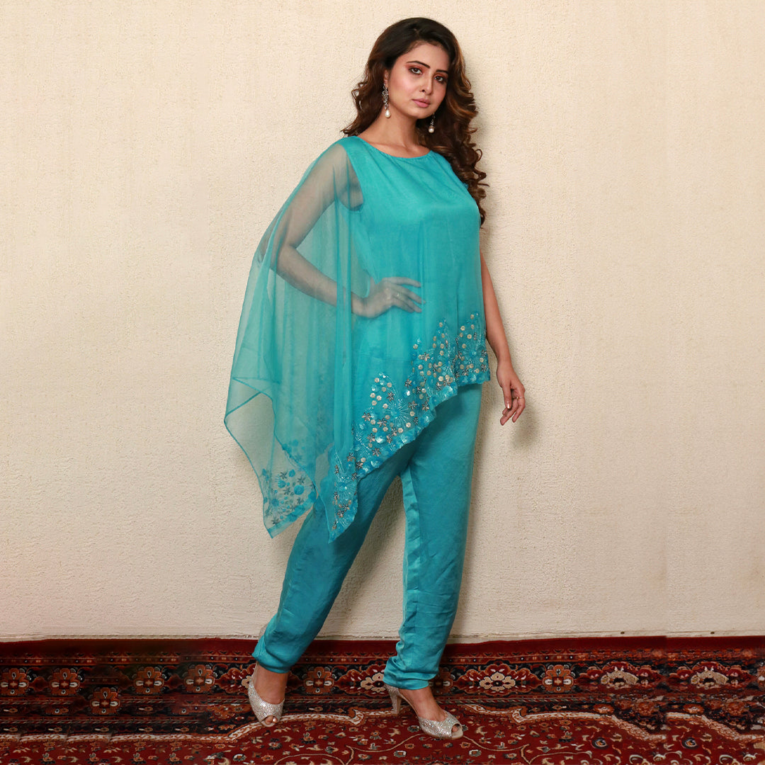 Blue attached handwork coord set