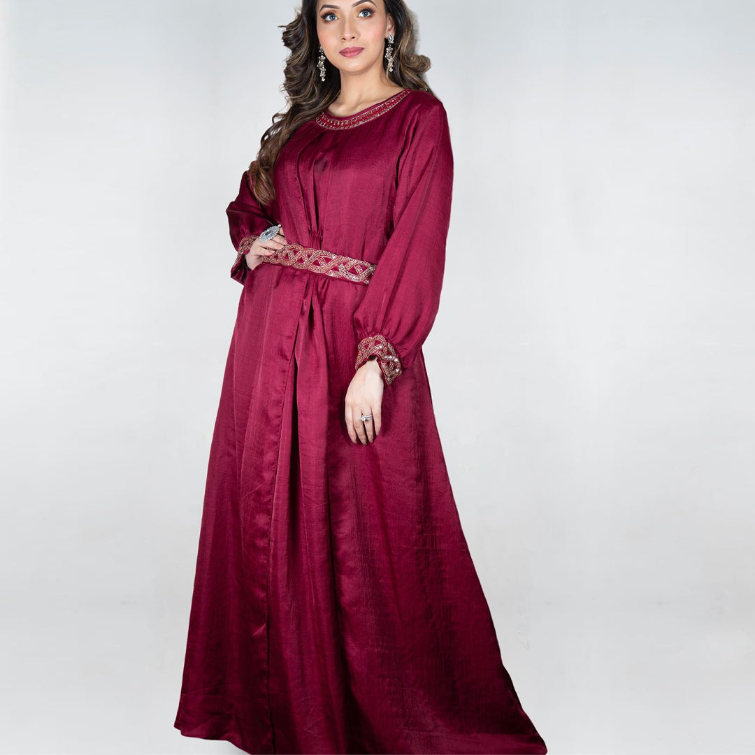 Full length party dress with hand embroidery