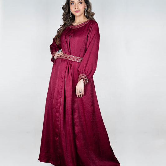 Full length party dress with hand embroidery