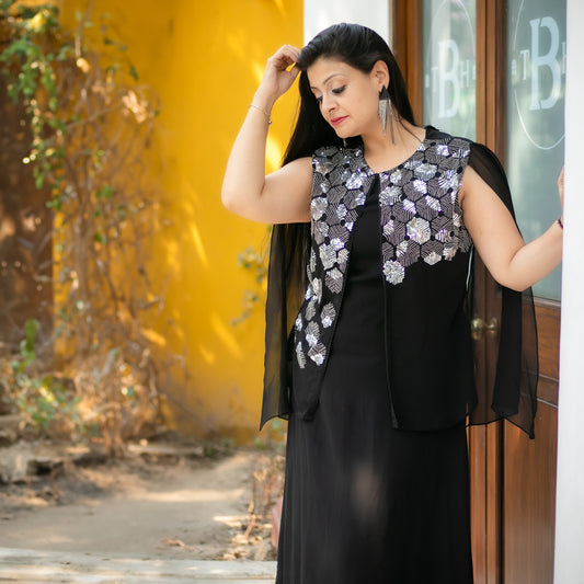 Hand embellished party wear sequence dress
