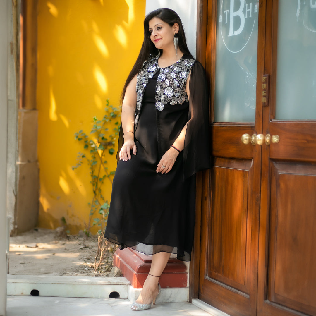 Hand embellished party wear sequence dress
