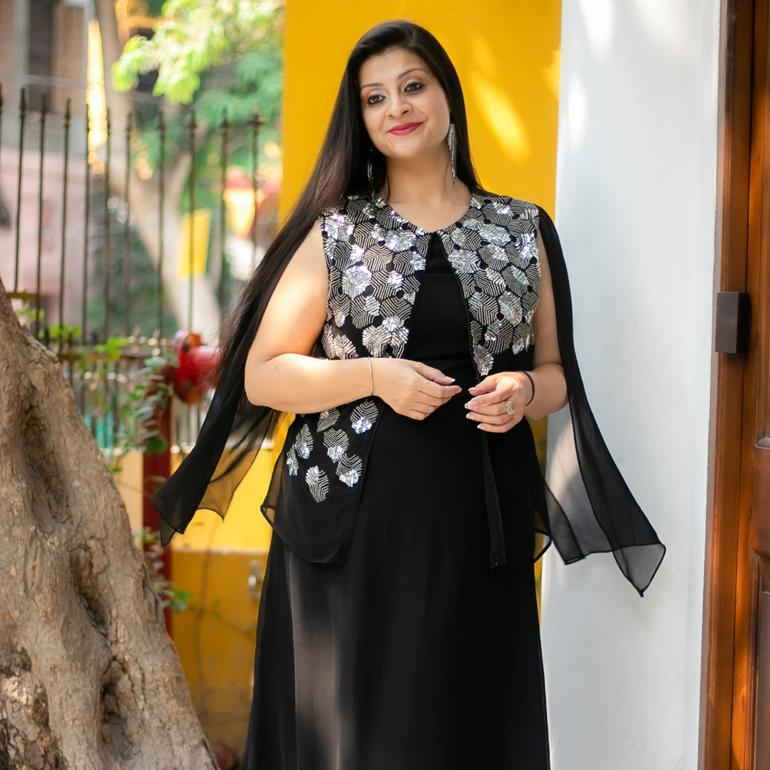 Hand embellished party wear sequence dress