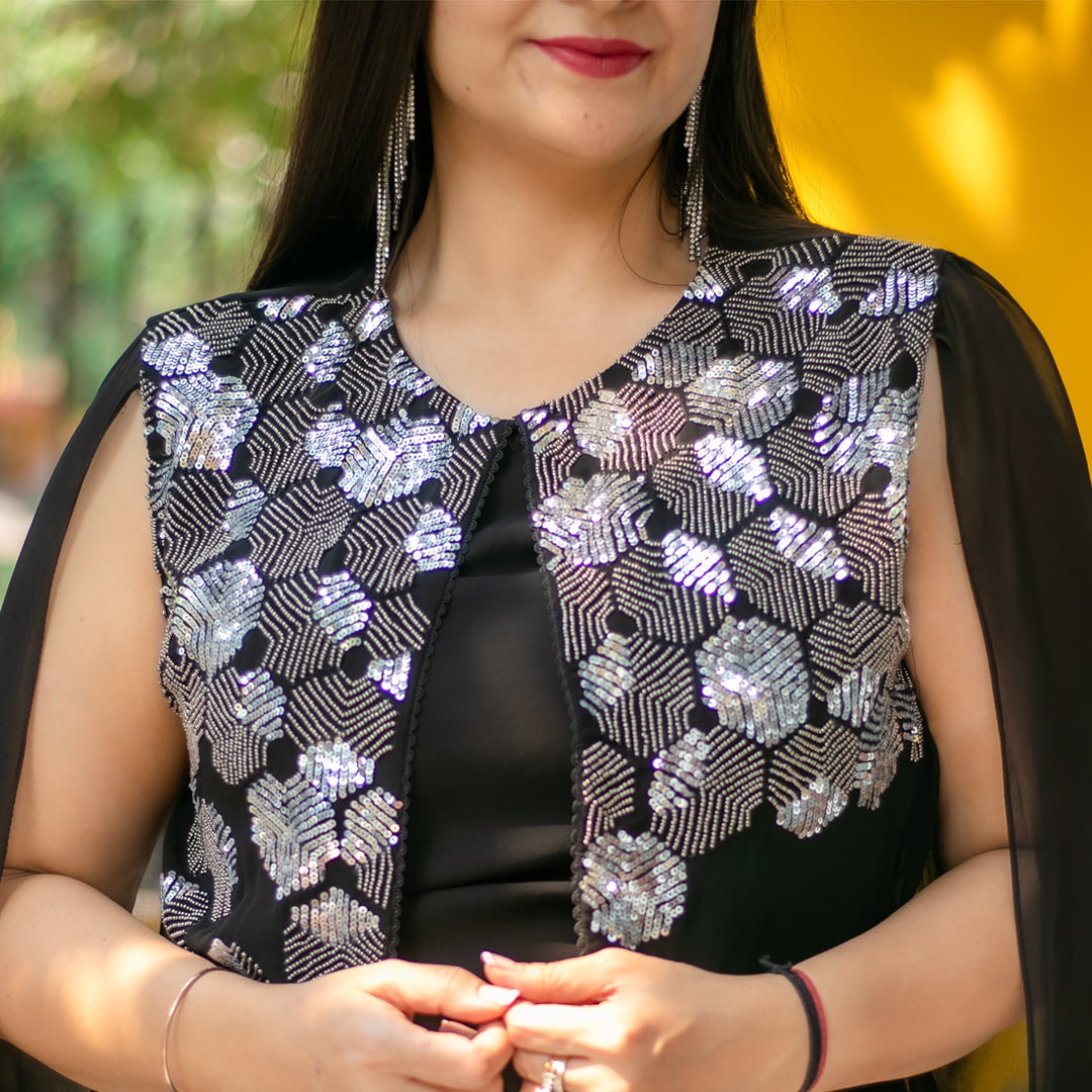 Hand embellished party wear sequence dress