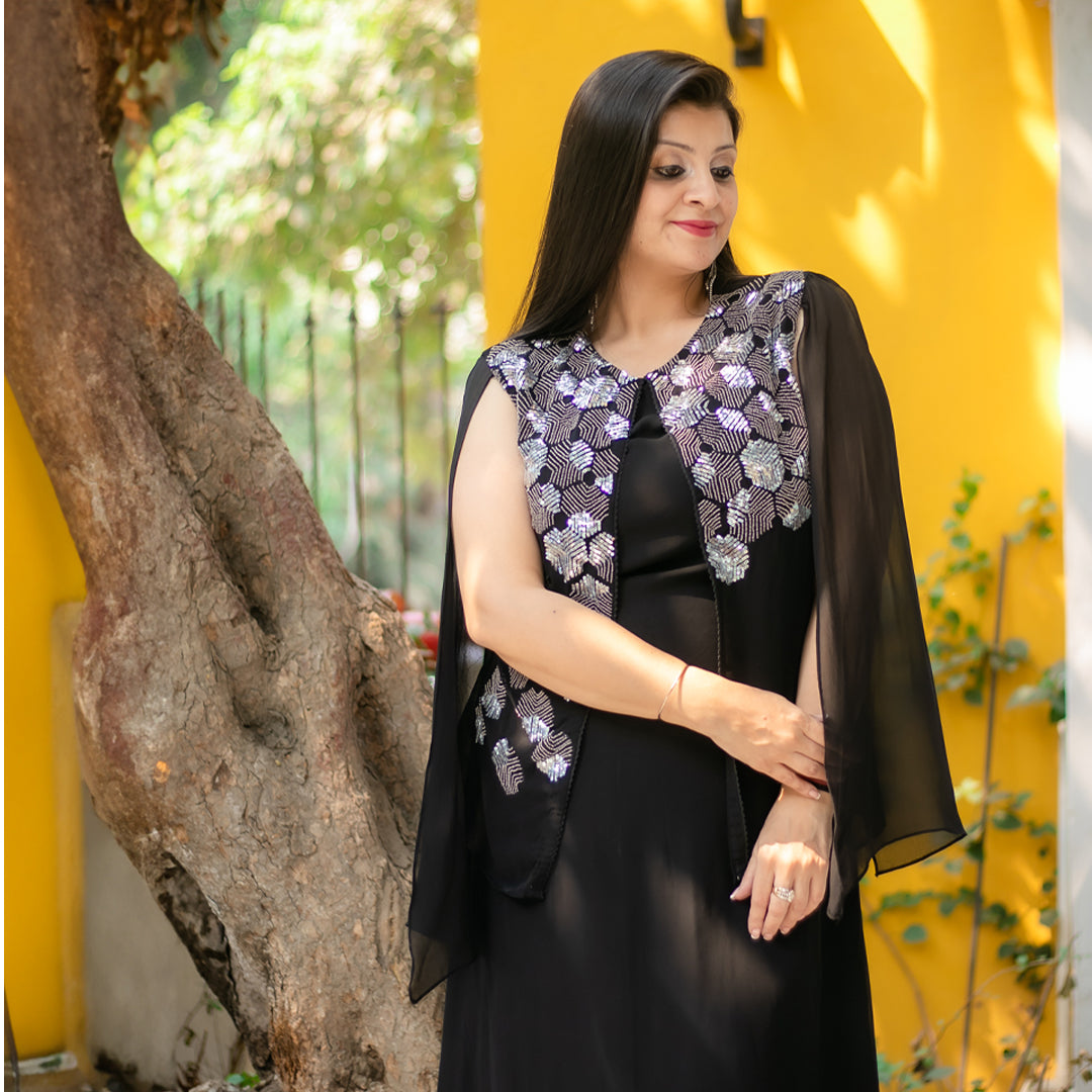Hand embellished party wear sequence dress