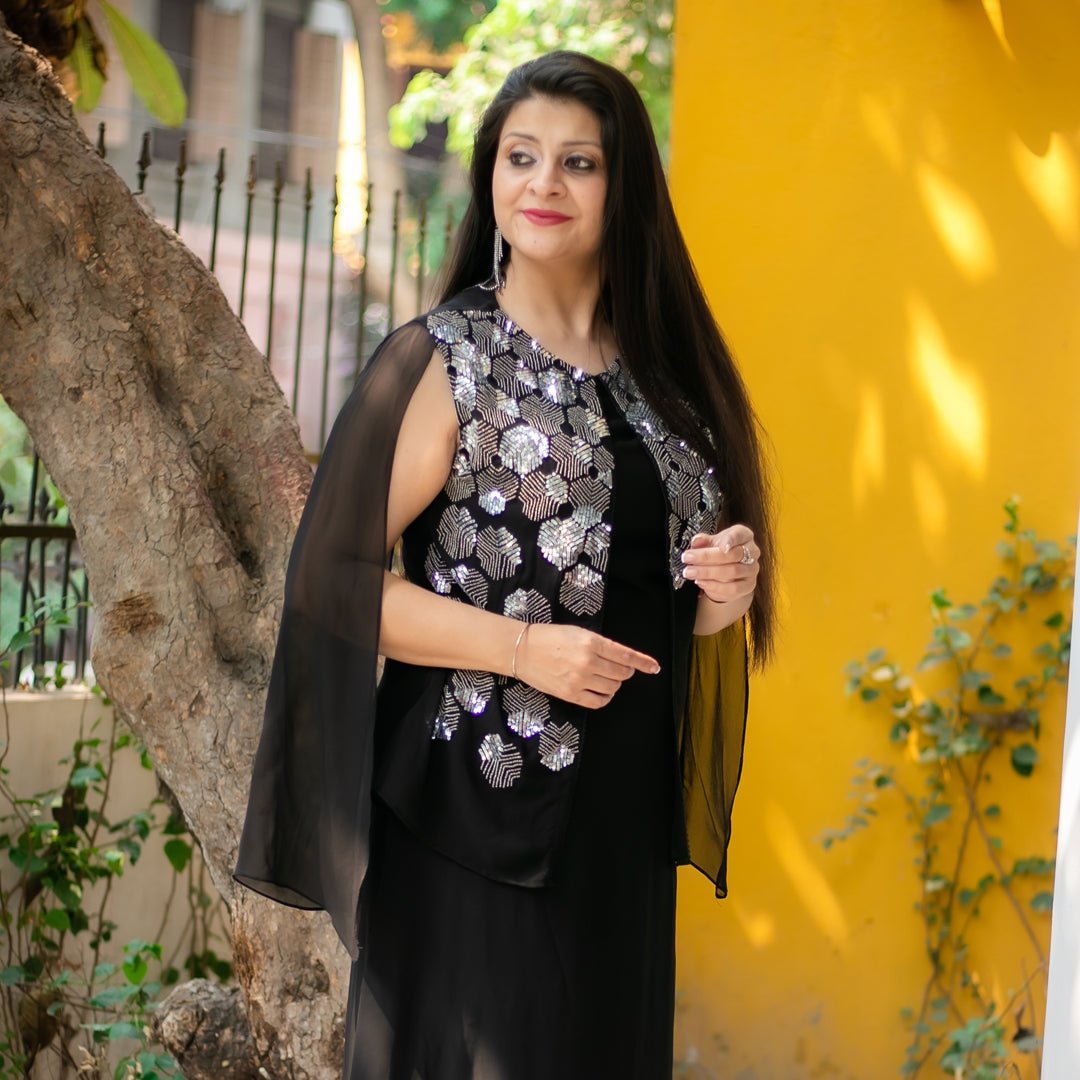 Hand embellished party wear sequence dress