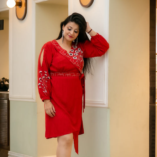 Red hand embroidery dress