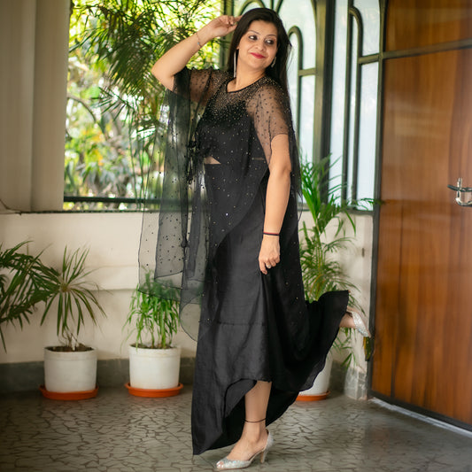 Drape skirt and top with sequenced cape
