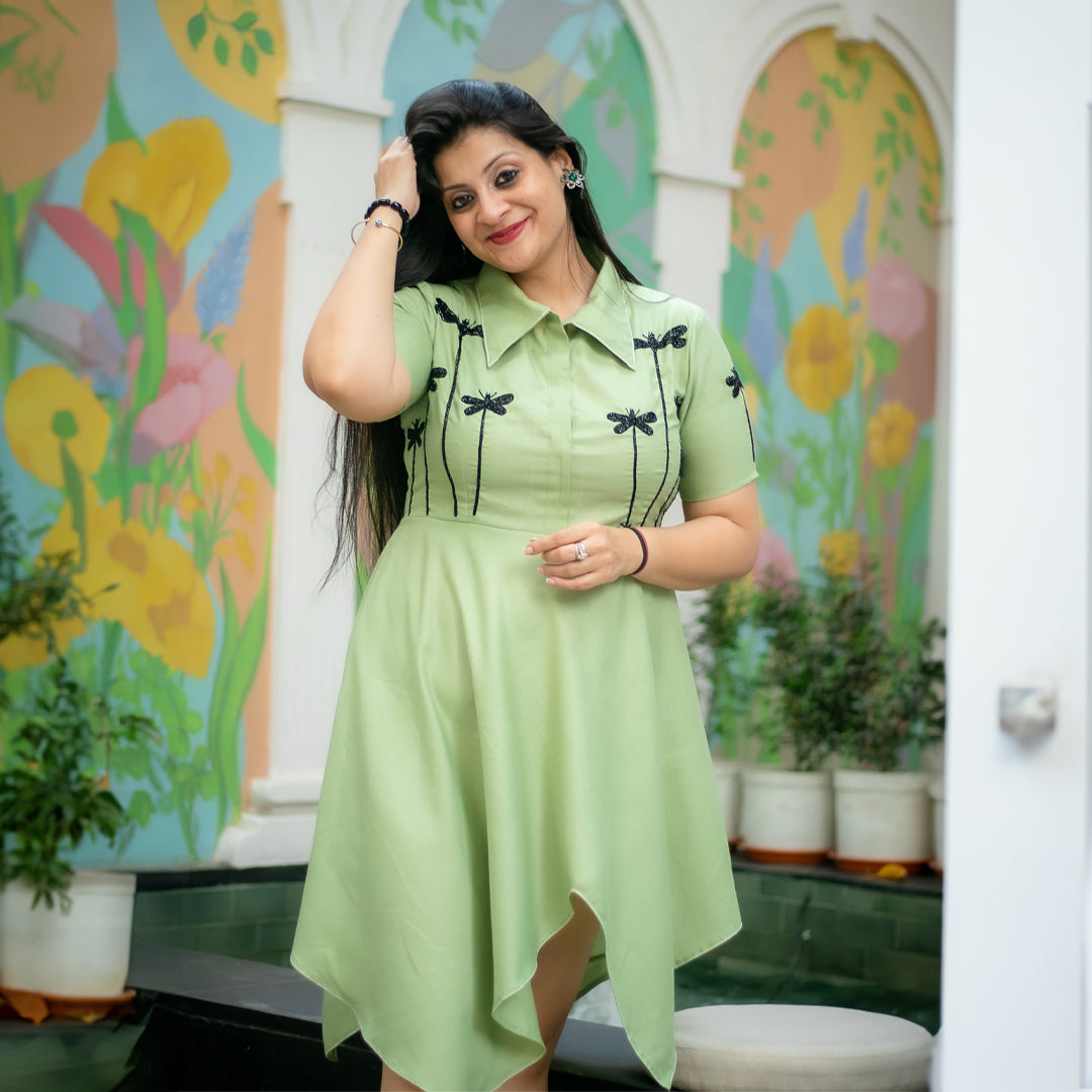Green dragonfly dress