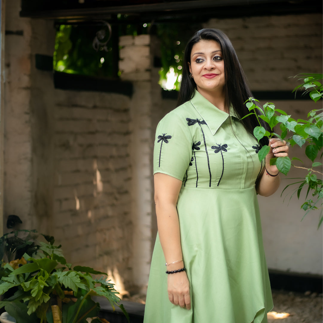 Green dragonfly dress