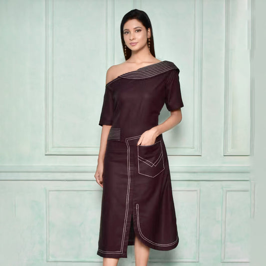 One side drop shoulder dress