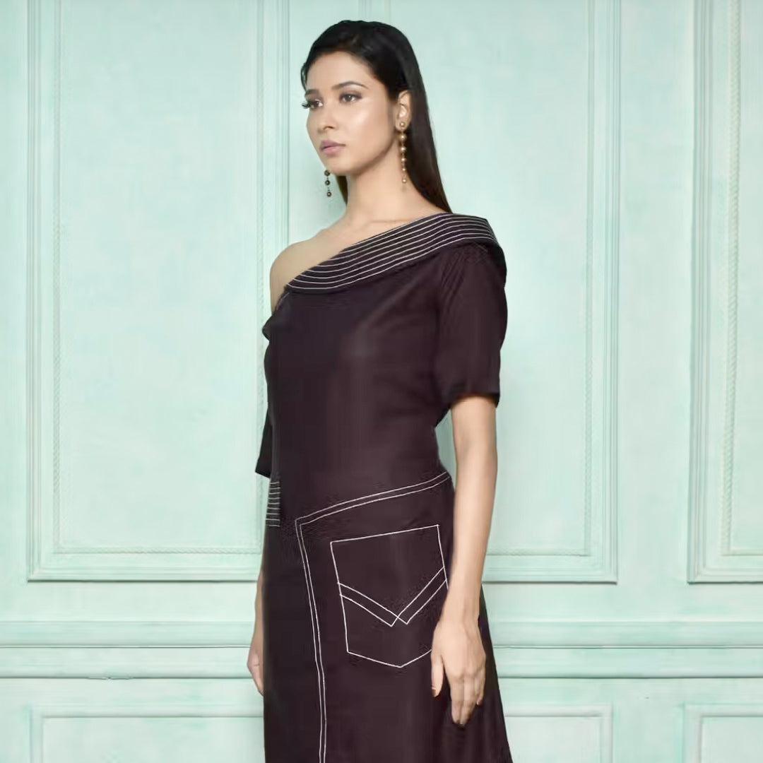 One side drop shoulder dress