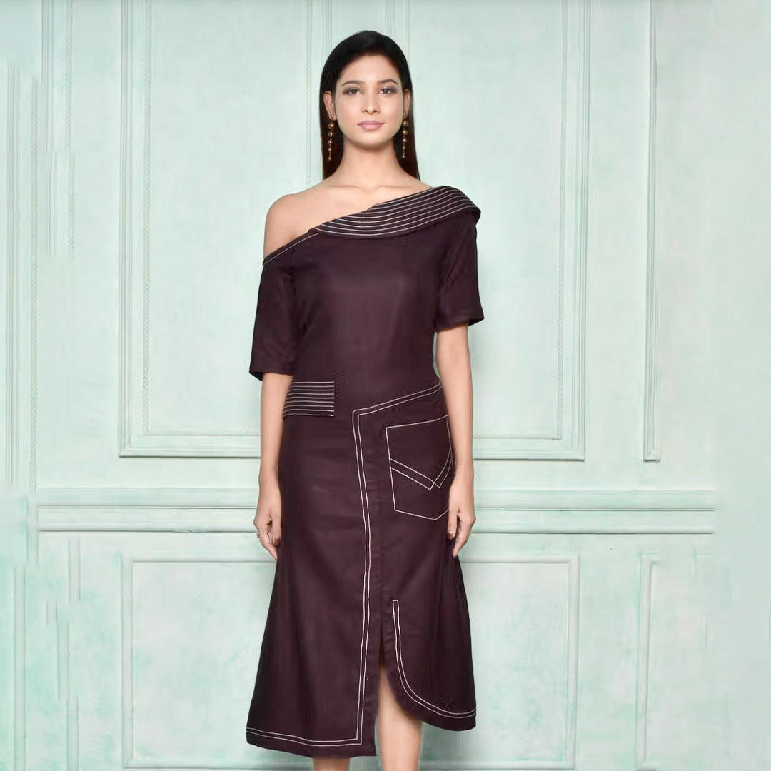 One side drop shoulder dress