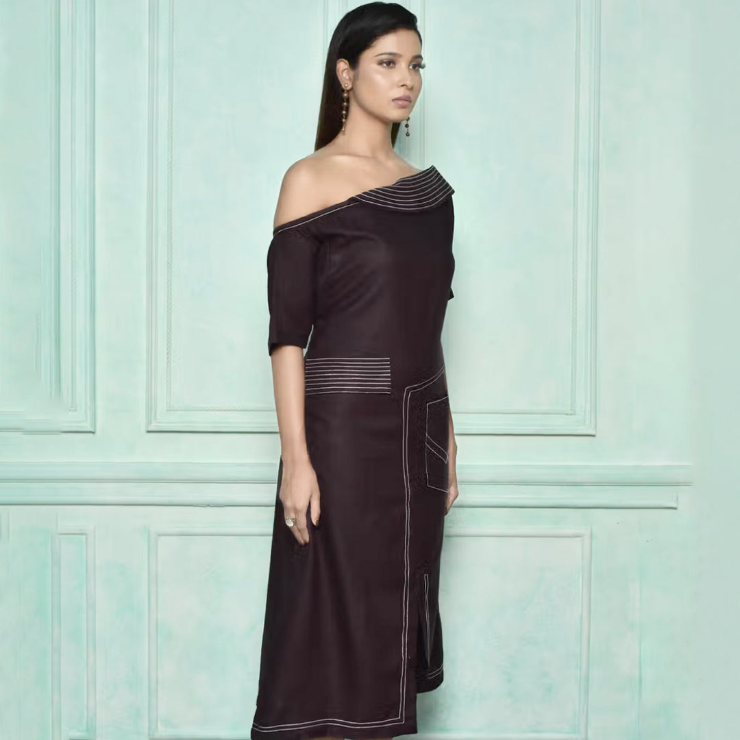One side drop shoulder dress