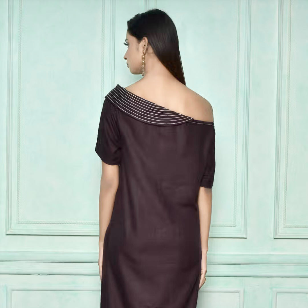 One side drop shoulder dress