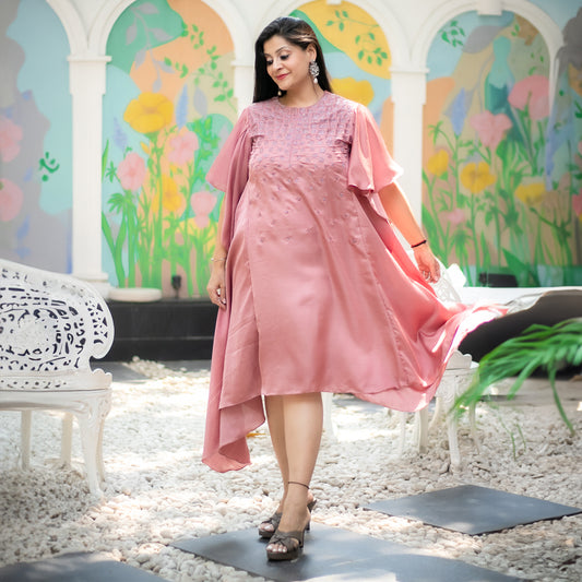 Pink hand embellished high low dress