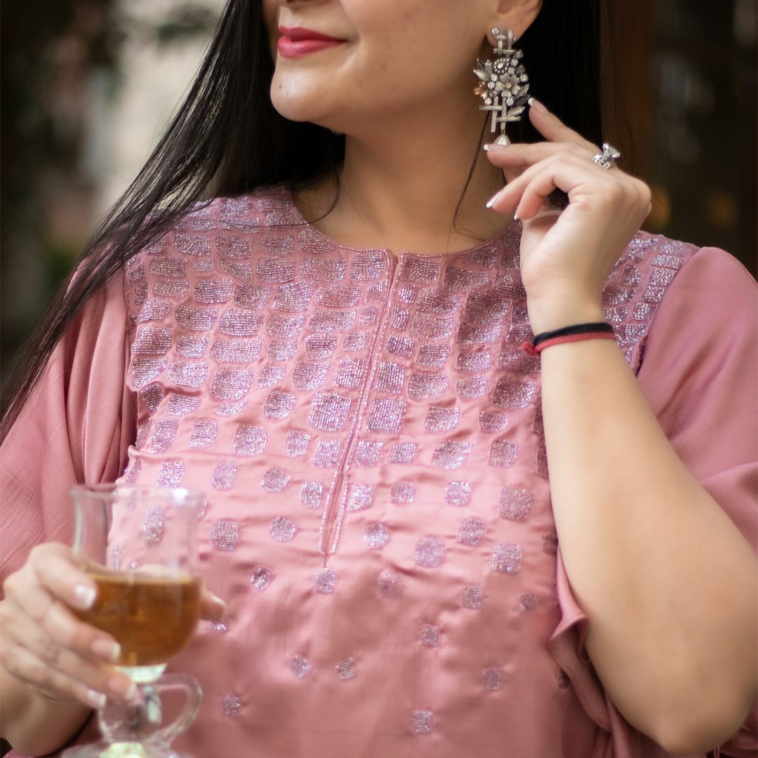 Pink hand embellished high low dress
