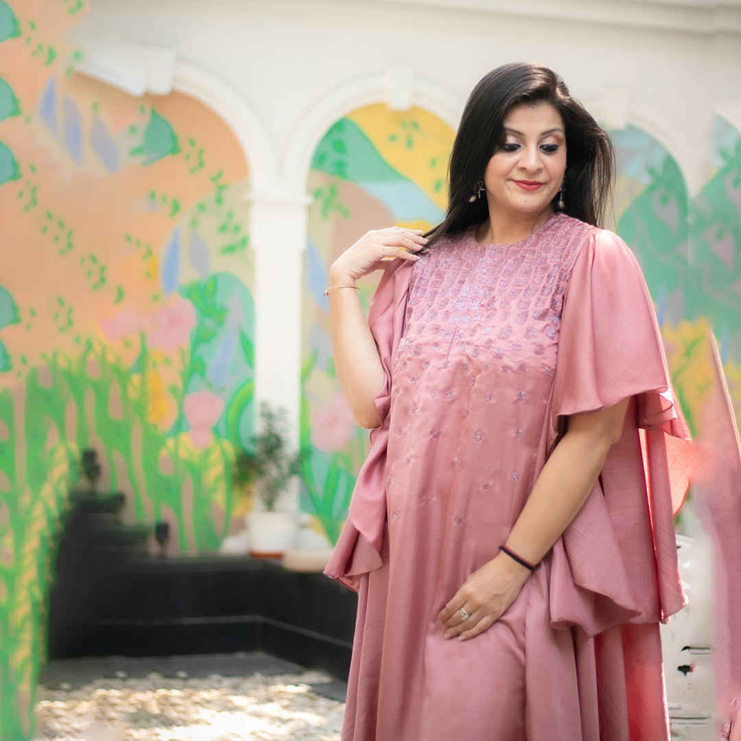 Pink hand embellished high low dress