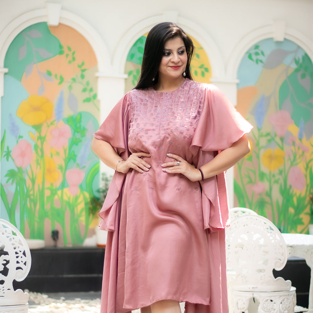 Pink hand embellished high low dress