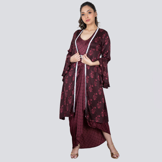 Modal printed long jacket dress