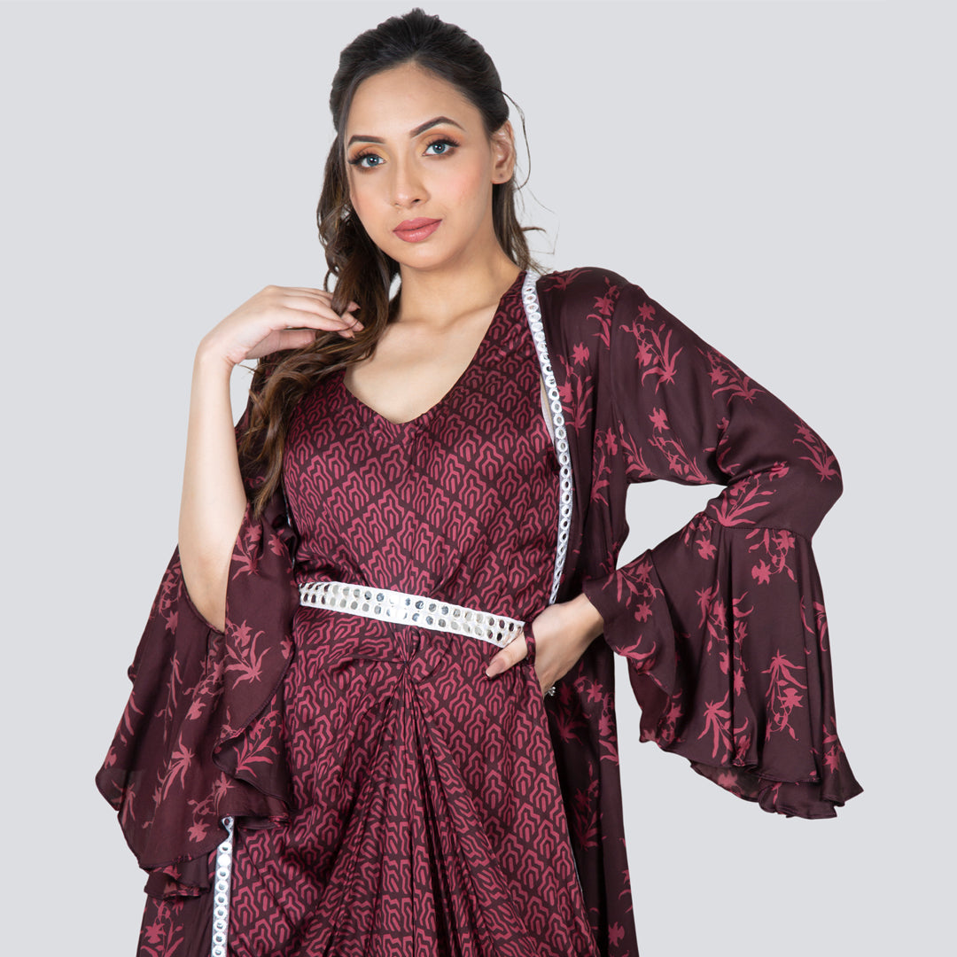 Modal printed long jacket dress