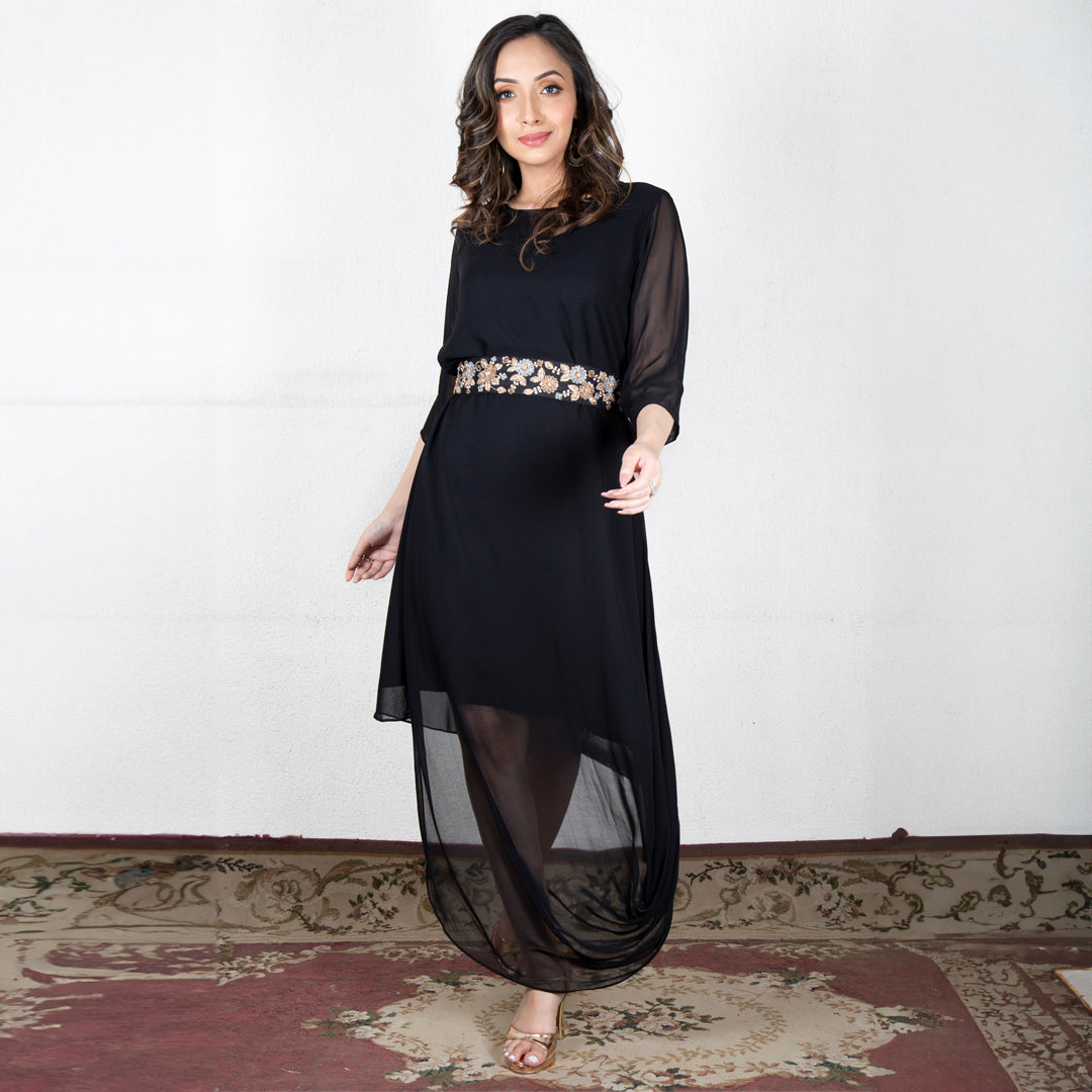 Black drape dress with belt