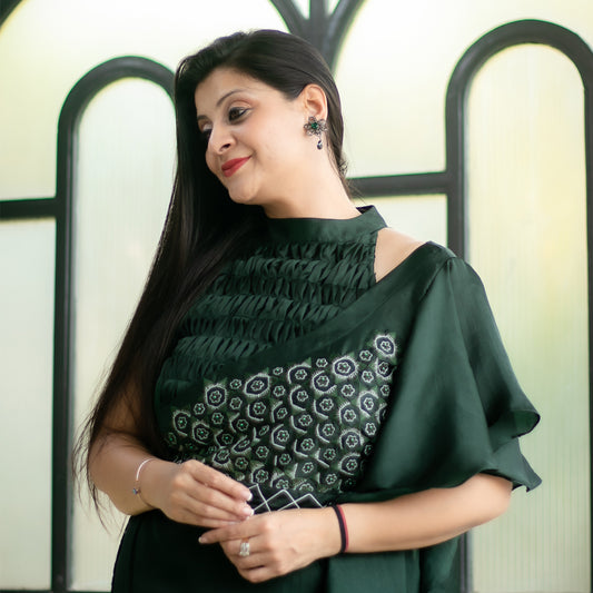 Green body suit with removable top