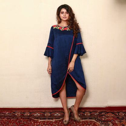 High low shirt dress with neck embroidery