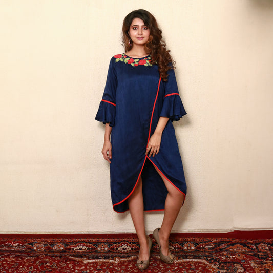 High low shirt dress with neck embroidery